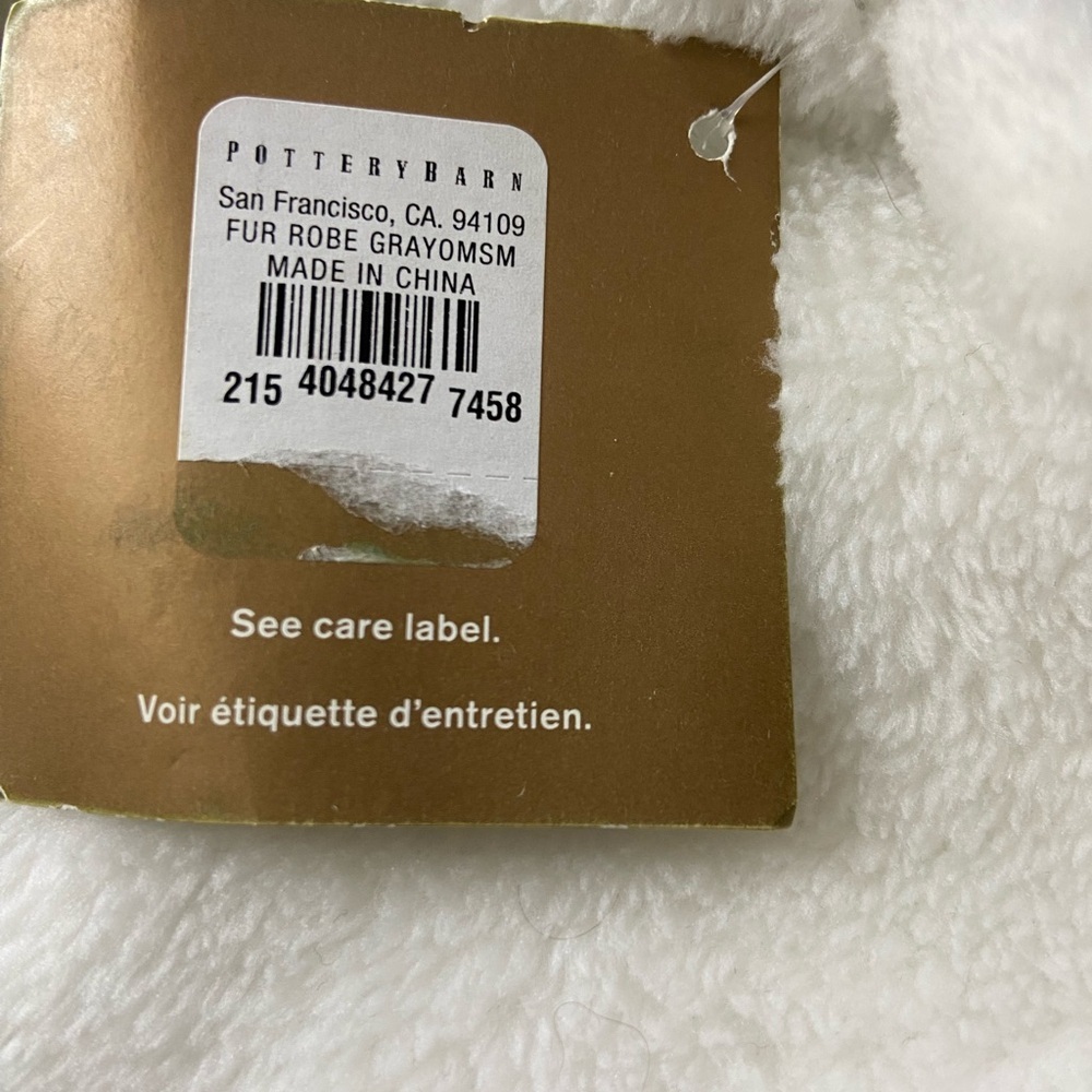 NWT Pottery Barn Caramel Faux Fur Ombre Robe Ivory Sz Small Hooded Cozy Luxury - Picture 8 of 10